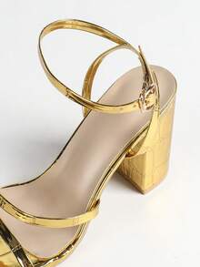 Sandal Wanita Musim Semi/Panas Ujung Persegi Emas, Sepatu Hak Tinggi Stiletto Seksi, Sepatu Pesta Minimalis Nyaman, Membuat Kaki Terlihat Lebih Panjang - Emas - View 8