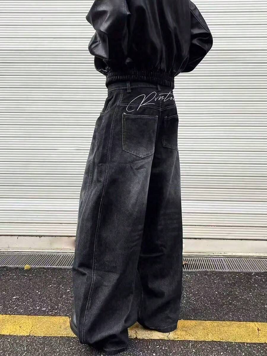 Men's Street Style Loose Casual Jeans, Relaxed Fit - Fashion Casual All/Global/Universal Loose - Black - View 1