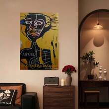 Framed 1pc Framed Jean-Michel Basquiat Cabeza 1984 Art Poster - Vibrant Yellow & Blue Abstract Face Canvas Wall Art, Modern Minimalist Decor For Living Room, Bedroom, Office, Bathroom, And Hallway, Easy To Hang, Canvas Wall Art, Basquiat, Poster, Wall Picture, Framed Picture For Immediate Hanging, Framed Wall Decoration - Đóng khung - Xem 2