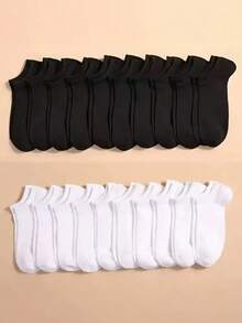 10/20 Pairs Black Solid Color Casual Ankle Socks, Unisex, Comfortable & Minimalist, All Season