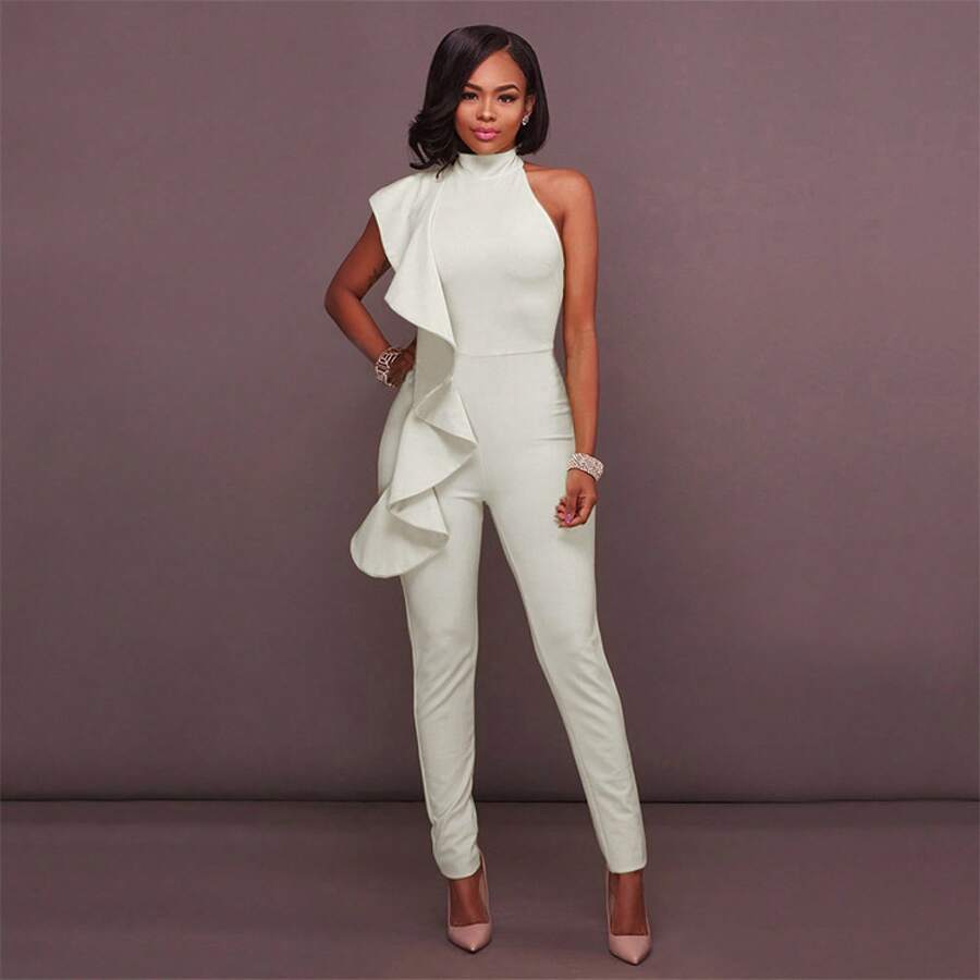 European And American Women's Fashion Dress Ruffled Sleeveless Sexy Jumpsuit One Piece - 白色 - 查看 1