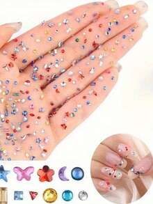 1000pcs Colorful Rhinestone Nail Art Accessories,Rinestones, Multi-Shaped Crystal Flat Back Nail Gems, 3D Three-Dimensional Flat Back Nail Art Accessories, DIY Nail Design Accessories, Fragrance-Free, For Foot, Hand, And Nail Care, Nail Products, Suitable For Nail Decorations, Phone Cases, Hair Clips, Makeup, And Other DIY Craft Decorations, A Must-Have For Women's Nail Art Decorations,Nails,Nail Charms,Nail Supplies,Christmas Nails - Nhiều màu - Xem 1