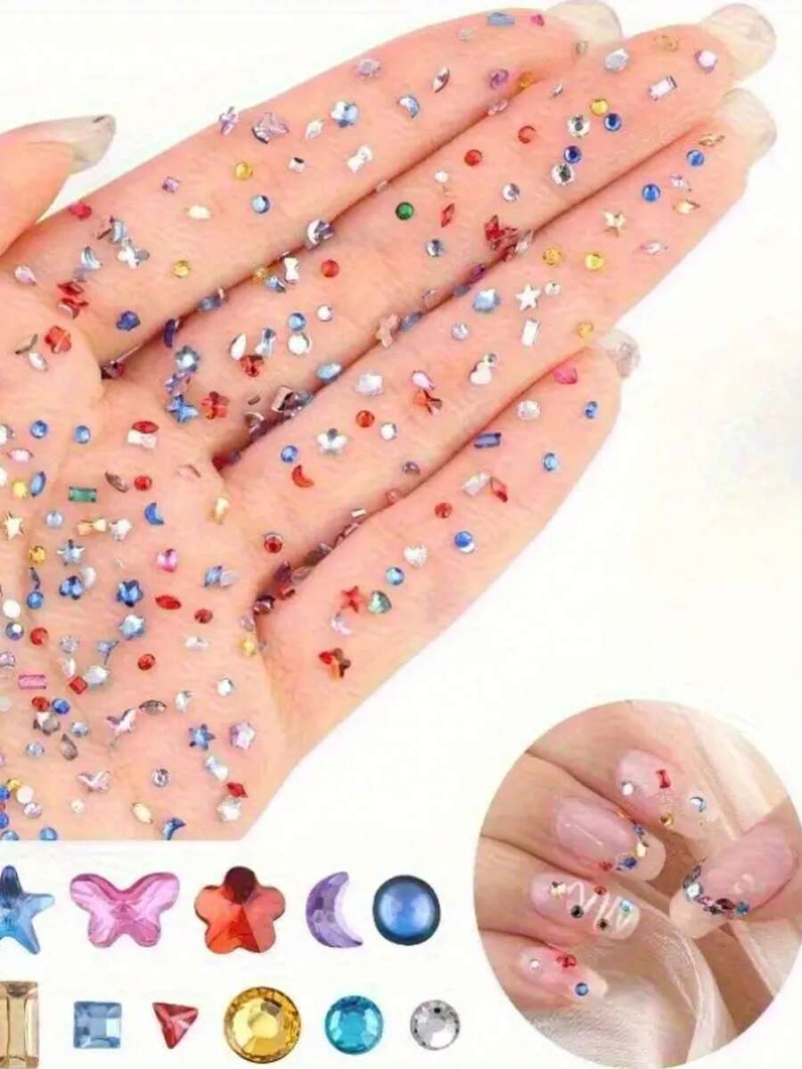 1000pcs Colorful Rhinestone Nail Art Accessories,Rinestones, Multi-Shaped Crystal Flat Back Nail Gems, 3D Three-Dimensional Flat Back Nail Art Accessories, DIY Nail Design Accessories, Fragrance-Free, For Foot, Hand, And Nail Care, Nail Products, Suitable For Nail Decorations, Phone Cases, Hair Clips, Makeup, And Other DIY Craft Decorations, A Must-Have For Women's Nail Art Decorations,Nails,Nail Charms,Nail Supplies,Christmas Nails - Nhiều màu - Xem 1