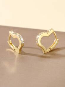1 Pair Fashionable Copper Cubic Zirconia Geometric Square & Heart Shaped Hoop Earrings, Petite & Versatile, Gift For Her - Multicolor - View 7