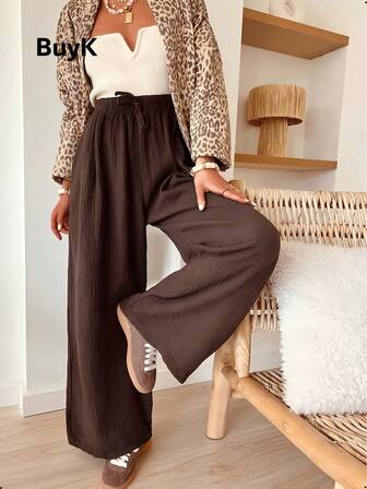  [Topper]BuyK Dambyxor med hög midja och dragsko i europeisk och amerikansk bohemisk stil – Tillverkade av unikt veckat tyg. Designen med hög midja och dragsko framhäver enkelt midjan, optimerar kroppsproportionerna och skapar en avslappnad och lat atmosfär.