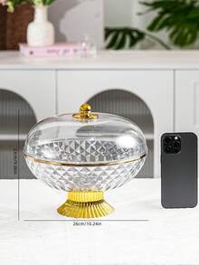 1pc Plastic PET Material Drainage High Foot Tray With Dust Cover, Unbreakable And Reusable Fruit/Dessert/Snack/Cake Display Tray, Suitable For Various Festivals, Weddings, Parties And Events - Round-gold High Feet - View 7