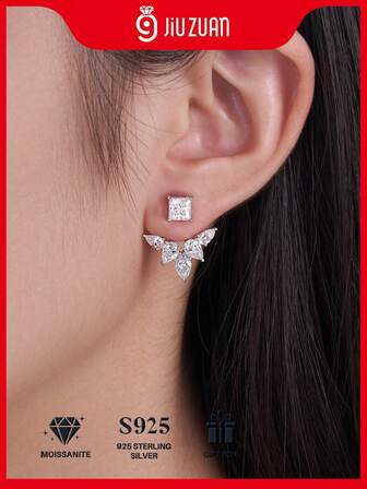 925纯银莫桑石耳环，独特设计，低过敏性，女士适用，情人节、母亲节、婚礼、订婚、求婚、生日、周年纪念日礼物佳选，防氧化包装