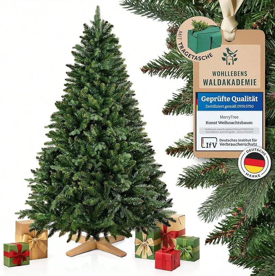 Premium Artificial Christmas Tree 180 Cm - Large Christmas Tree Injection Moulded Mix Of Lifelike PE + PVC + Elegant Wooden Base - Trunk In Natural Look - Artificial Christmas Tree - 120 cm - View 1