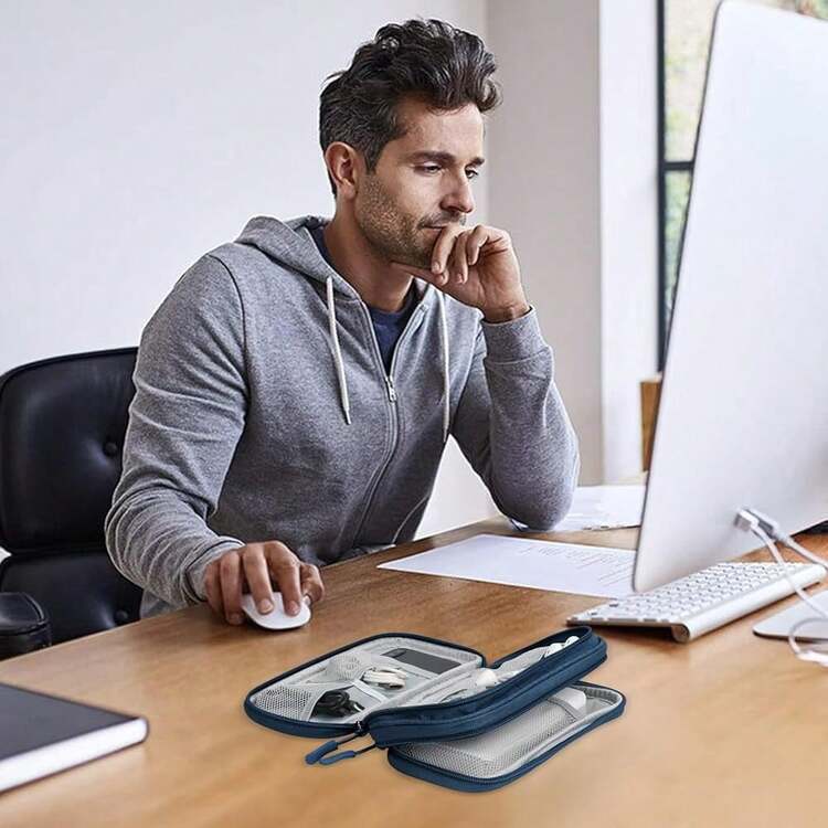 Skycase Electronic Organizer Travel Case - Waterproof Travel Cord Pouches For Organization, Cable Organizer, All-In-One Double Layers Storage Bag For Accessories, Charger, Cable, Navy,Medium,Navy - Hải quân - Xem 8