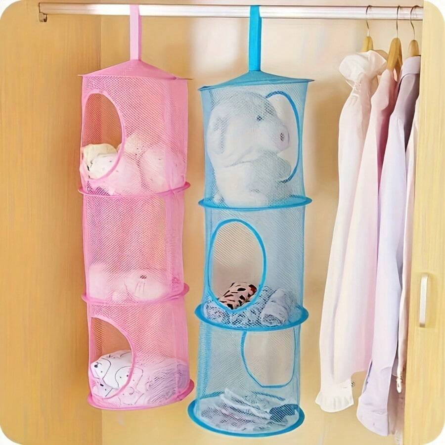 Three-Tier Hanging Storage Cage Bag, Closed Columnar Underwear Bra Drying Basket