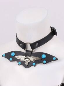 Y2K Gothic Punk PU Leather Choker For Women Black Metal Wings Collar Subculture Necklace Fashion Neck Jewelry - Black - View 4