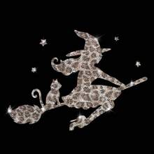 Glitter Witch Cat Broom Halloween Sticker - Glitter Vinyl Car Decoration, Easy To Apply & Disposable! - one-size - View 15