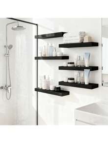 1 pieza/3 piezas Estantes de pared minimalistas negros, estantería de almacenamiento de libros/decoración para dormitorio/sala de estudio, estantería de exhibición creativa de varias capas para dormitorio, sala de estudio, baño, almacenamiento de libros y decoración - Negro - Ver 2