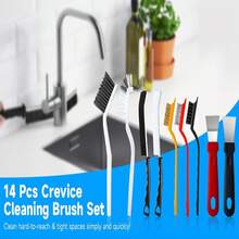 14 Count Crevice Cleaning Brush Set, V Shape Grout Cleaner Brush For Deep Cleaning Gap, Hard Bristle Scrub Brushes Tools, Cleaning Supplies For Household Use, Bathroom, Kitchen, Toilet, Window - Mặc định - Xem 4