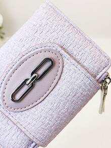 女士短款钱包，编织纹理柔软精致PU钱包，时尚按扣双拉链大容量多功能钱包卡包，轻巧简约手拿包，适合作为节日礼物