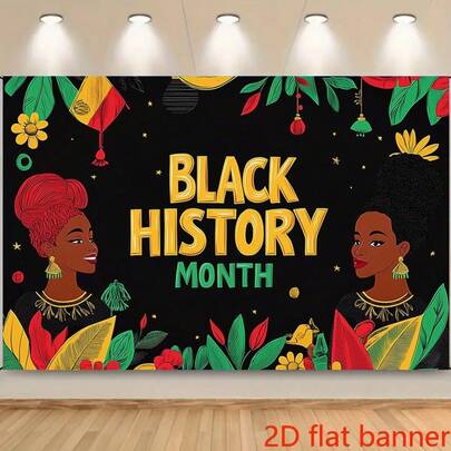 2D平面横幅 1 款，色彩鲜艳的非裔美国人传统面料横幅，适用于历史月庆祝活动背景，涤纶材质，适合摄影和派对装饰、入口装饰、文化展示 _ 色彩鲜艳