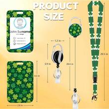 St.Patrick's Day Clover Print Lanyards For ID Badges, Green Leaf ID Badge Holder With Lanyard Retractable Badge Holder/Reel Lanyard, Teacher Student Office Gifts,CloverShamrock - 三葉草 - 查看 5