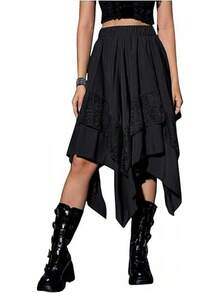 COS Wide Hem Carnival Halloween Renaissance Era Asymmetrical Skirt, Women's Skirt - Black - View 2