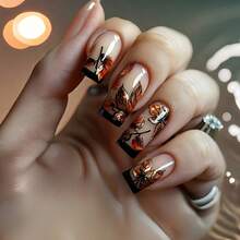 24pcs Short Square Matte Press-On Nails With Cute Panda & Floral Design – White Base, Black & Pink Accents, Golden Glitter, Perfect For Parties, Gifts, And Everyday Elegance - Nhiều màu - Xem 5