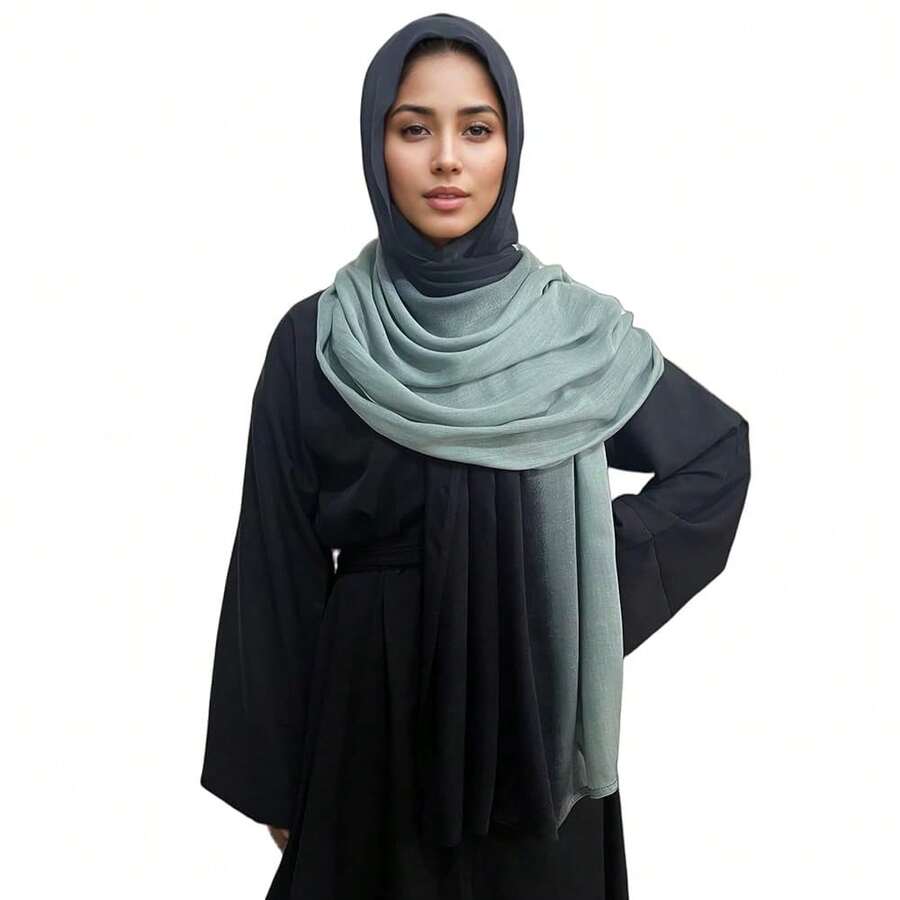 Gradient Dual Color Scarf,Elegant Ombre Headwraps Hijab, Modal Cotton Feel Lightweight Sunscreen Shawls For Women,3#Cyanblack - 3#cyanblack - View 1