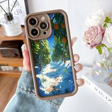 Cubierta de teléfono con borde negro diseño de camino entre naranjos paisaje pintado para uso diario y viajes - Negro - Ver 5