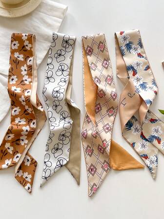 4 paquetes de diademas florales color caqui - 4 estilos de pañuelos de seda para el cabello de mujer | Accesorios para fiestas, bodas, estilo bohemio, diademas cálidas, bandanas de mujer, accesorios para el cabello de invierno