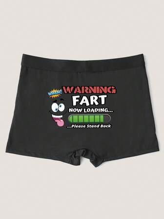 Men's Fashionable Black Boxer Briefs With "Warning: Loading Now" BreathablePattern Short Underwear