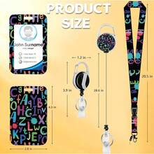 Colorful Alphabet Lanyards For ID Badges, Black ID Badge Holder With Lanyard Retractable Badge Holder/Reel Lanyard, Teacher Student Office Gifts,ColorfulAlphabet - 多彩字母表 - 查看 5