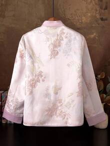This Exquisite Pink Stand-Collar Cardigan Features A Delicate Oil Painting-Style Floral And Butterfly Pattern. It's A Stylish, Modern Chinese-Style Long-Sleeved Stand-Collar Tang Suit-Inspired Top For Women, With A Thin Lining, Classic Chinese Knot Buttons, And A Simple Slit Design. Suitable For Spring, Autumn, And Winter, It's Also Perfect For Christmas Eve, Christmas Day, Chinese New Year, New Year's Day, And Other Festive Occasions. Ideal For Everyday Wear, Casual Occasions, Gift-Giving, And Any Other Occasion. - 粉色 - 查看 3