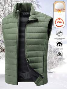 Men's Outdoor Sports Vest With Thermal Lining, Thickened Fashion Casual Jacket For Hiking, Cycling, Winter,Fleece