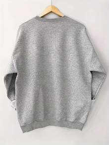 Star Print Number Sweatshirt Oversized Crewneck Casual Style 67 Six Seven Graphic Design Women Streetwear Everyday Wear - Xám - Xem 2