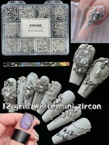 KIRAME 1200pcs Flat White Crystal Nail Art Rhinestones Set - 12 Styles DIY Nail Decoration, 1-5mm Shiny Nail Gems, Suitable For Nail Salons, Nail Suppliers, Christmas Nails, New Year, Christmas Gifts