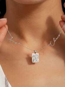 Custom 2 Names Necklace , Personalized Photo Engraved Necklace, Custom Picture Engraving, 18k Stainless Steel Necklace ,Gold /Sliver Portrait Pendant, Personalized Family/Pet Jewelry, Perfect Gift - Multicolor - Customize Your Name + Picture - View 4