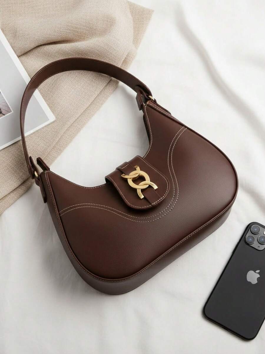 Santorini handbag Women's Baguette Medium Shoulder Bag Stylish Casual - 咖啡 - 查看 1