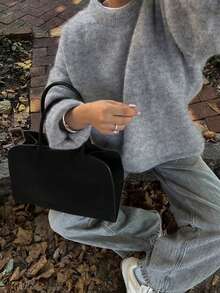 2026新款优雅街头风休闲纯色长袖灰色毛绒针织衫，适合外出、约会、度假、日常穿着、派对等场合，尽显优雅气质，是秋季女装、返校季、Y2K风格女装、音乐会、乡村风格女装的理想之选。 - 灰色 - 查看 3