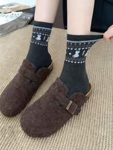 4 Pairs Of Knitted Mid Tube Socks, White, Oat, Dark Coffee, Dark Gray, Bow, Heart Pattern, Suitable For Autumn And Winter Sports, Going Out, Shopping, And Home Youth (18-40 Years Old) - Multicolor - View 9