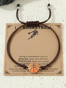 1pc Basketball-Themed Football-Themed Rugby-Themed Sports Black Wax Rope Braided Bracelet For Boys, Suitable For Daily Wear; A Great Gift For Friends