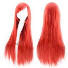 80厘米长合成纤维假发，白色紫色，适合角色扮演、派对等场合，黑色直发，女士假发片。 - 彩色 - 查看 2