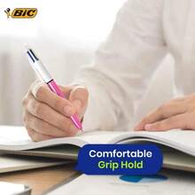 Bolígrafo de 4 colores BIC Shine - Body rosa, tinta multicolor, retráctil, escritura suave, recargable, punta media, 4 en 1 para escuela, oficina, estudio, diario y organización - Multicolor - Ver 3