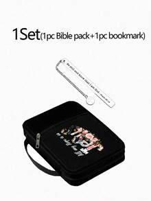 Fashionable And Minimalist Black Bible Bag And Bookmark With Patterns Of Flower Letters "Jesus", Handbag With Handle Zipper Pocket, Portable Church Bag, Multi-Functional Daily And Book Protection Large Capacity Storage Bag, Portable Sorting Bag, Standard Size Bible Bag, Perfect Choice For Adult, Women's, And Men's Bible Learning