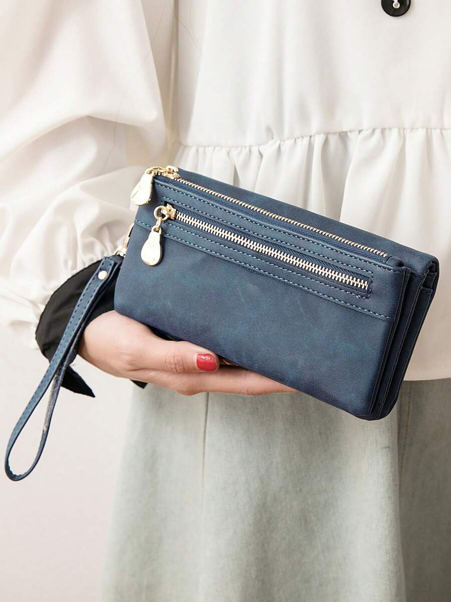 MIYIN Ví dài nữ kiểu cổ điển có dây đeo cổ tay, ví da giả gập đôi tối giản dung lượng lớn với ngăn khóa kéo, ví cầm tay nữ có khe đựng thẻ và cửa sổ đựng thẻ ID, thích hợp sử dụng hàng ngày như ví đựng tiền mặt, ví, ví dễ thương, ví đeo cổ tay, ví đựng thẻ.