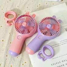 Portable Rabbit Ear Fan With Mobile Phone Holder, Rechargeable Model, Mini Three-Speed Adjustable Table Fan. - Beige - View 8