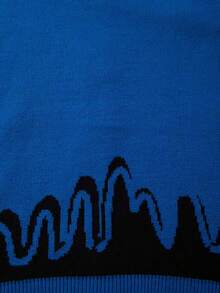 ANDREILEE 男士休闲宽松纯色开衫毛衣，饰有心形、波浪形和字母图案，V 领，纽扣前襟，长袖，秋冬针织上衣 - 寶藍色 - 查看 9