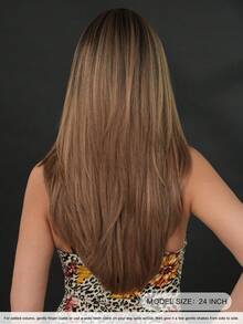 7JHH WIGS 优雅的24英寸沙棕色渐变假发，女士款 - 时尚简约的长款层次假发，带刘海，深色发根，耐热全机织合成纤维假发，适合日常佩戴、派对、情人节礼物，假发配件 - 漸層棕色 - 查看 4