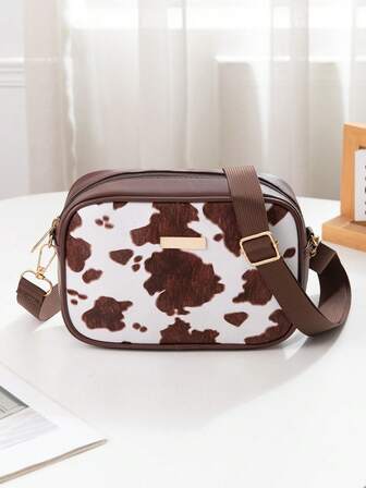 Cute Colorblock Mini Square Bag, Versatile Daily Student Bag, Fashion Cow Print Patchwork Shoulder Bag, Retro Colorblock PU Leather Crossbody Bag, Unique Design Versatile , Cute