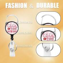 Teacher Of Tiny Humans Lanyards For ID Badges, Pink Cute Star ID Badge Holder With Lanyard Retractable Badge Holder/Reel Lanyard, Teacher Student Office Gifts,TeacherofTinyHumans - 小小人類的老師 - 查看 3