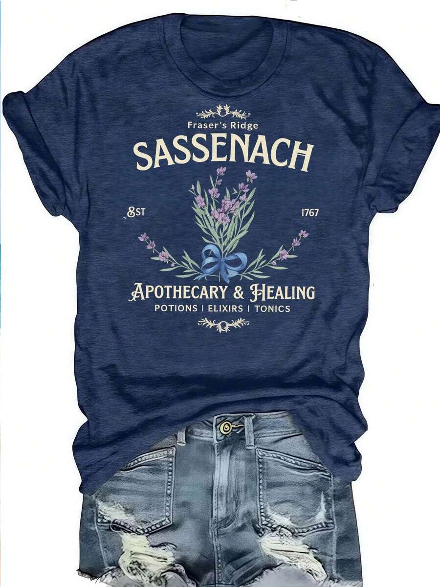 Fraser's Ridge Sassenach Apothecary & Healing Potions, Elixirs, Tonics 1767Womens Tshirt Black Grey White Light Apricot Dark Red - 藍色 - 查看 1