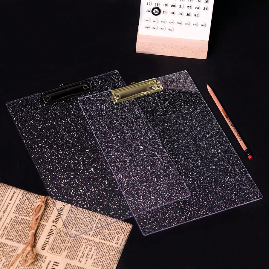 A4 Size (8.6 X 12.2 Inches) Acrylic Fashionable Glitter Clipboard, Minimalist Clip Design, Suitable For Classroom, School And Office - Excellent Christmas And New Year Gift