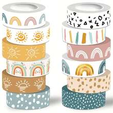 Bohemian-Style Tape, DIY Stationery, Cartoon-Themed, Cute, Creative, Fun, Water-Resistant, Candy Stickers, Phone Stickers, For Use In Journal Decorations, Collage Materials, Scrapbooks, Diaries, Notebooks, Handicrafts - Multicolor - View 3