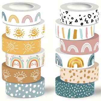 12 PIÈCES/1 SET Ruban de style bohème à utiliser pour le scrapbooking, les artisanats DIY, l'emballage cadeau et la décoration de style vintage pour les journaux, les autocollants de bonbons, les décorations de Noël, l'artisanat, les étuis à crayons, les porte-crayons, le calendrier 2026, les fournitures scolaires, Thanksgiving, Noël, la Fête nationale saoudienne, les cadeaux pour hommes et femmes